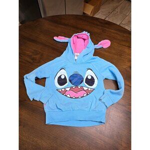 Disney Stitch Hoodie With 3D Ears & Pink Lining For Kids Size S (6/6X) Blue Cott